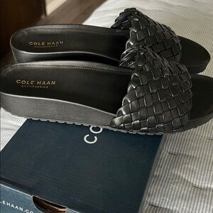 Cole Haan Mojave Black Woven Slide Sandals